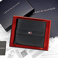 Мужской брендовый кошелек Tommy Hilfiger LUX чёрный, портмоне из натуральной кожи