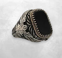 Мужской перстень символ Спецназа или Военой Разведки сова охотится на жертву с черным большим камнем размер 19