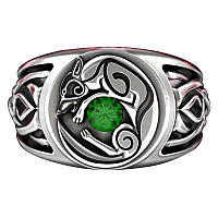 Стильное кольцо в виде волка лежащего на зеленом камне Кельтский перстень с волком Сила Свободы р 17.5