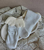 Белые носочки с крыльями ангела 0-6 мес, Белые носочки на крещение, Белые носочки с крылышками "Ангел"