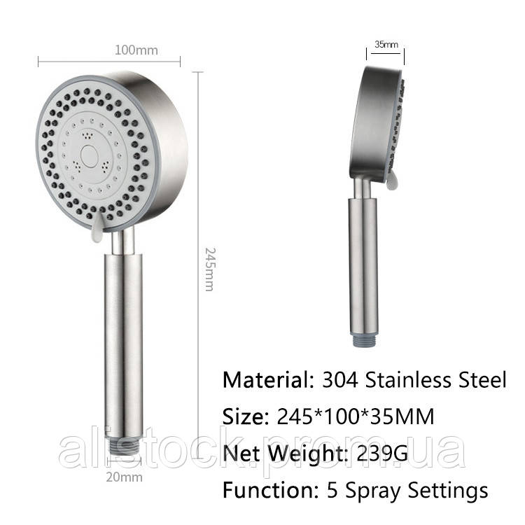 Лейка для душа нержавеющая сталь 5 режимов 100 мм - фото 2 - id-p1991319567