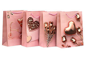 Пакет паперовий з фольгою 41*30*12см Рожеве золото ООПТ