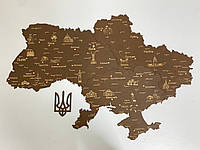 Деревянная карта Украины коричневая, 70×47 см "Wr"