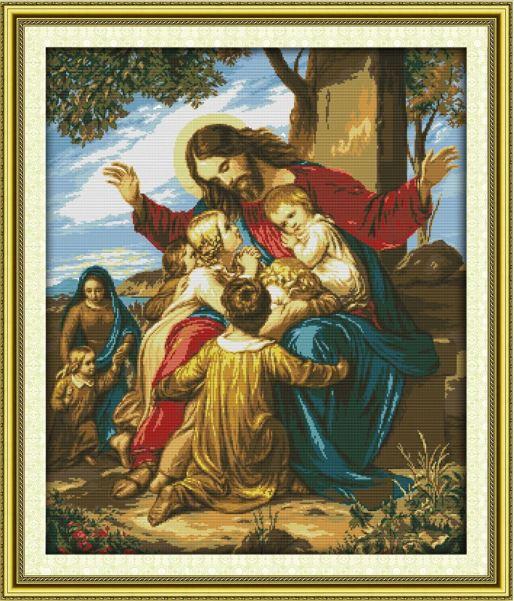 Набір для вишивання за нанесеною на канву схемою "Jesus and His Children". AIDA 14CT printed 61*71 см