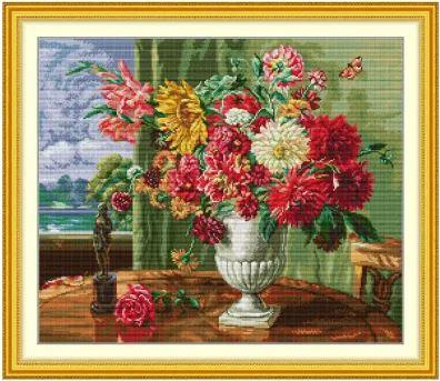 Набір для вишивання за нанесеною на канву схемою "Oil Painting Flowers in Front" . AIDA 14CT printed, 53*46 см