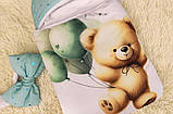 Конверт спальник для новонароджених, принт Ведмедик з кульками, ментоловий, фото 2