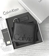 Чоловічий шкіряний гаманець Calvin Klein чорний, портмоне гаманець із натуральної шкіри