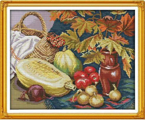 Набір для вишивання за нанесеною на канву схемою "Fruits and Vegetables". AIDA 14CT printed 44*36 см