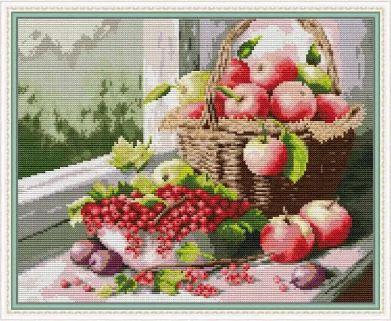 Набір для вишивання за нанесеною на канву схемою "Apples and cherries ". AIDA 14CT printed, 38*32 см