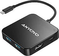 Концентратор USB-C, USB-адаптер-разветвитель 6в1 с HDMI 4K, 30Гц, PD 100 Вт, 3 USB A 3.0, 1 USB C 3.0