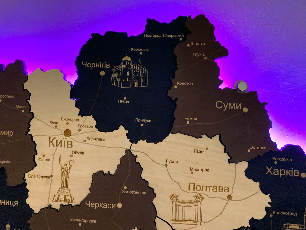 Деревянная карта Украины с подсветкой "Латте макиато" Travel 100×65 см "Wr" - фото 9 - id-p2082898796
