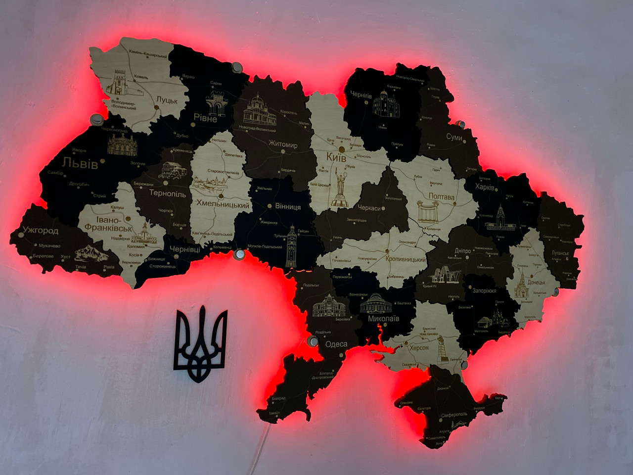 Деревянная карта Украины с подсветкой "Латте макиато" Travel 100×65 см "Wr" - фото 10 - id-p2082898796
