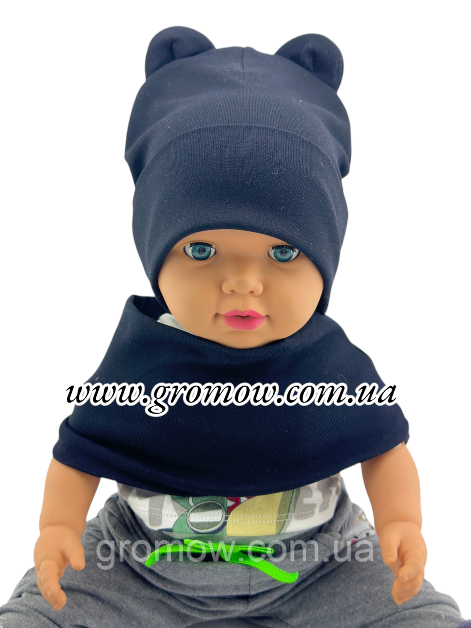 Оптом шапки 44, 46, 48, 50, 52 розмір трикотажна з хомутом головні убори гурт (ОШ36353), фото 1