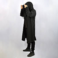 Кардеган мужской черный Пиджак весна-осень из трехнитки стильная Мантия парню Кофта с капюшоном длинная хб XL