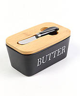 Масленка керамическая с ножом матовая "Butter" A-Plus 0480