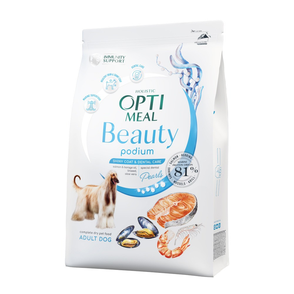 Optimeal Beauty Podium Shiny Coat & Dental Care сухий корм для собак догляд за шерстю/зубами морепродукти 1.5кг