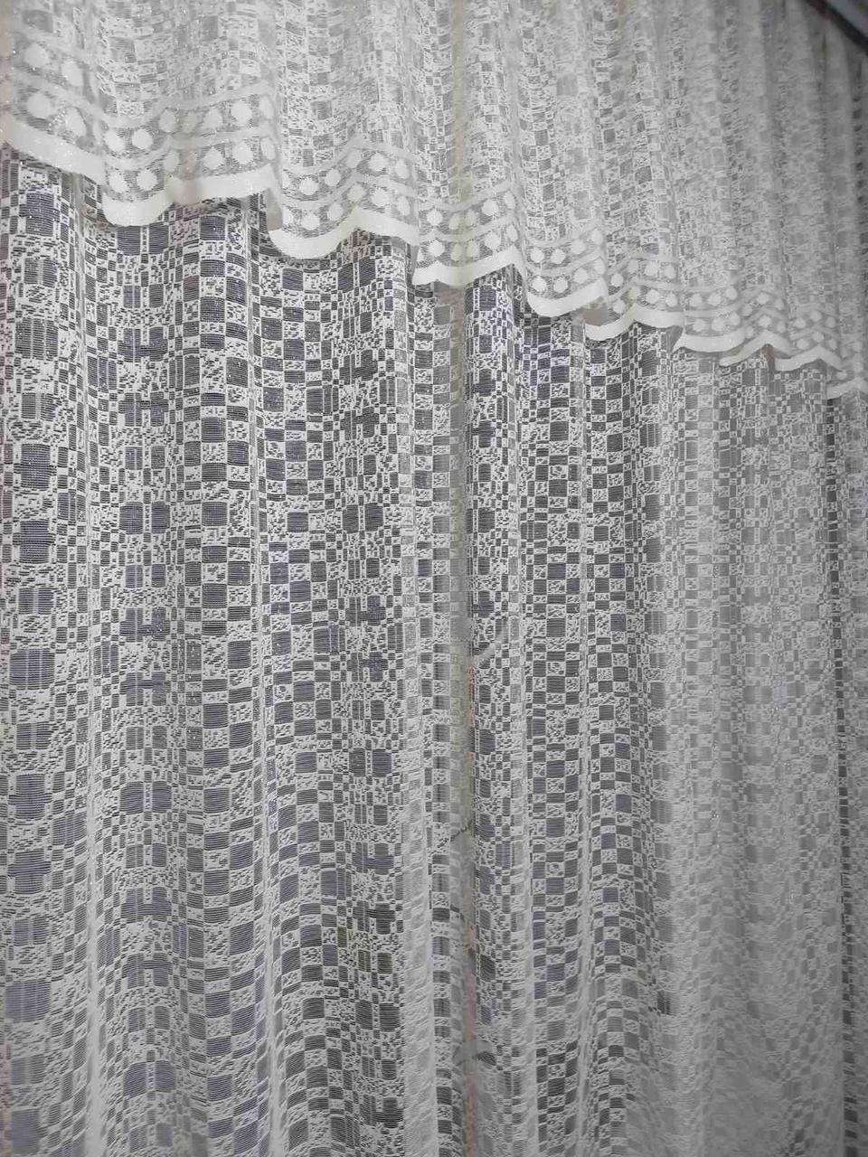 Тюль жаккард з люрексом (айворі), з ламбрикеном "Шахматка"