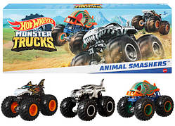 Hot Wheels Monster Trucks Creature 3-Pack Набір 3 монстр-траки Акула, Піранья, Динозавр 1:64 Оригінал