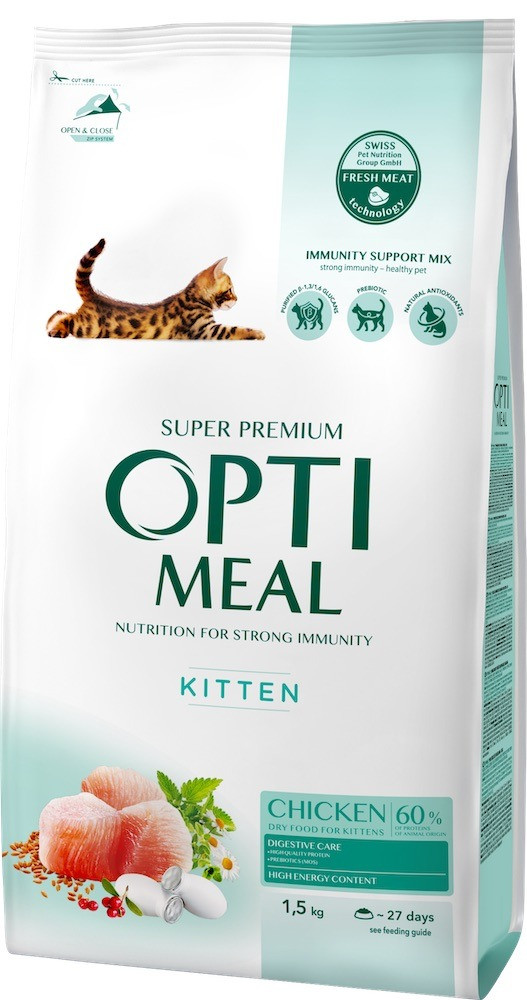 Optimeal Kitten сухий корм для кошенят, з куркою 1.5КГ, фото 1