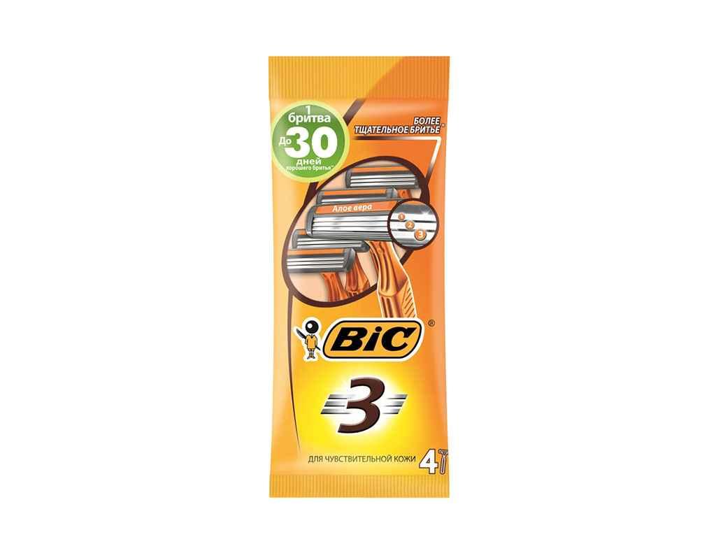 Однор. станок BIC 3 для гоління Чутлива шкіра (4шт.в уп.) ТМ BIC, фото 1