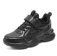 Дитячі кросівки для хлопчика підлітка, демісезонні чорні кросівки на липучці для хлопчика