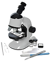 Детский игровой микроскоп с чемоданчик Limo Toy SK 0029 ABCD Микроскоп с инструментами и пробирками Серебристий