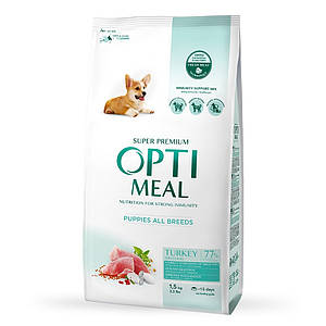 Сухий корм Optimeal для цуценят усіх порід з індичкою 1.5КГ