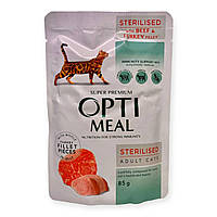 Optimeal консервированный корм для стерилизованных кошек с говядиной и индюшиным филе в желе