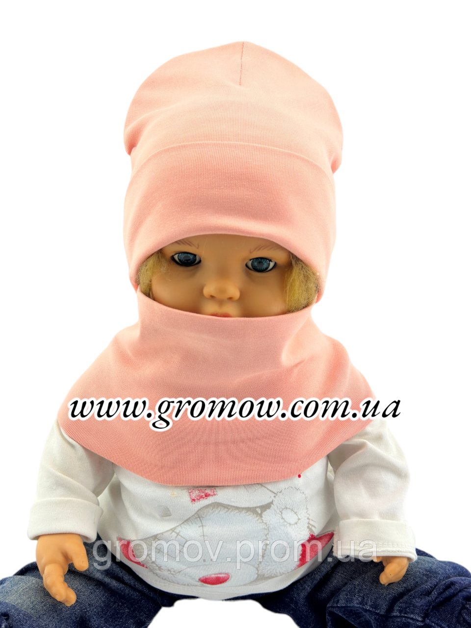 Оптом шапки 48 50 52 і 54 трикотажна з хомутом подвійна шапка головні убори дитячі гурт (ОШ36387), фото 1