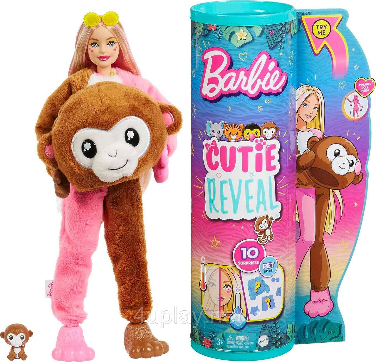 Лялька-сюрприз Barbie Cutie Reveal Monkey Plush Барбі в костюмі, Мавпочка Милашка проявляшка, мартишка Оригінал
