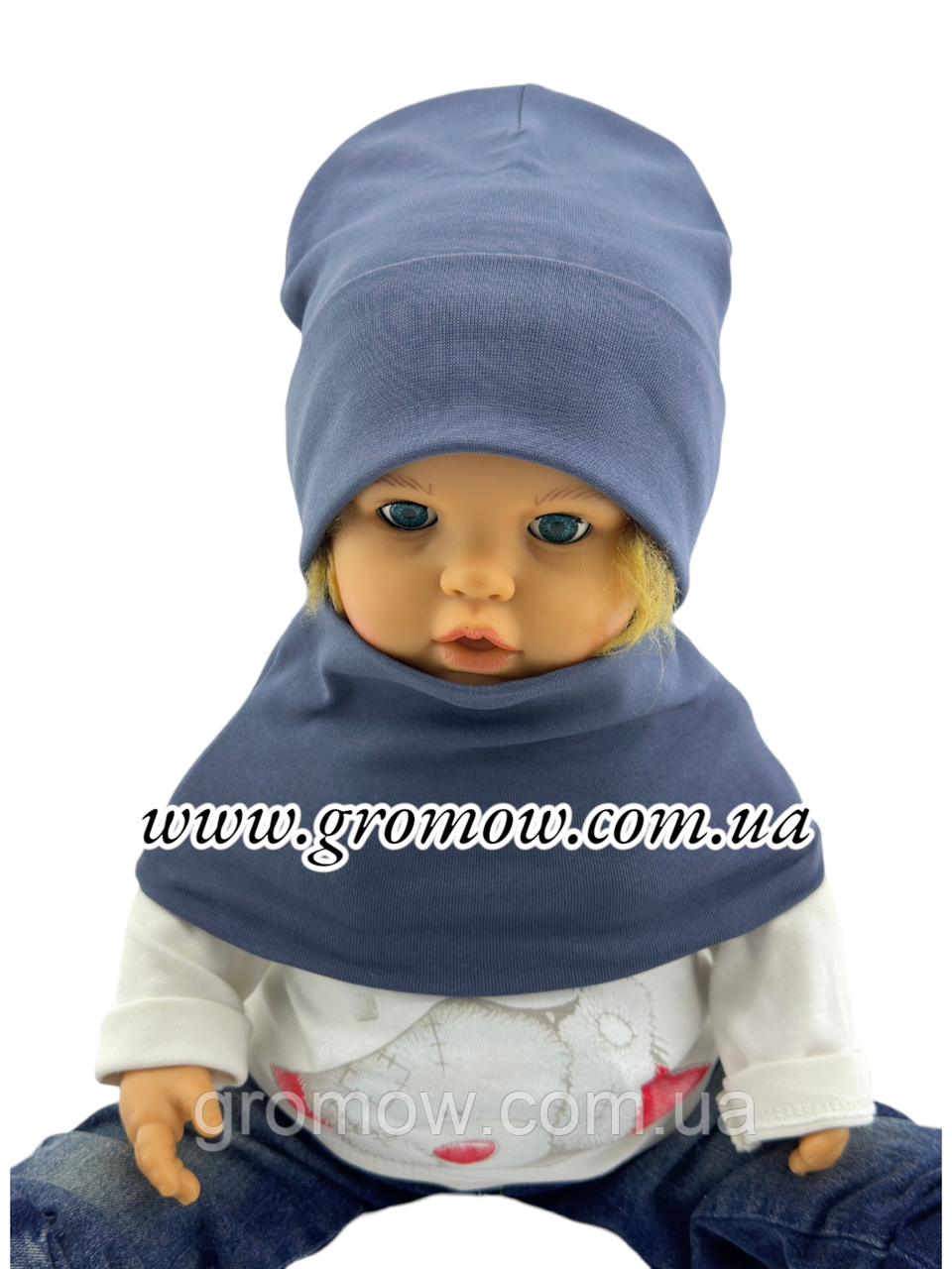 Оптом шапки 48 50 52 і 54 трикотажна з хомутом подвійна шапка головні убори дитячі гурт (ОШ36399), фото 1