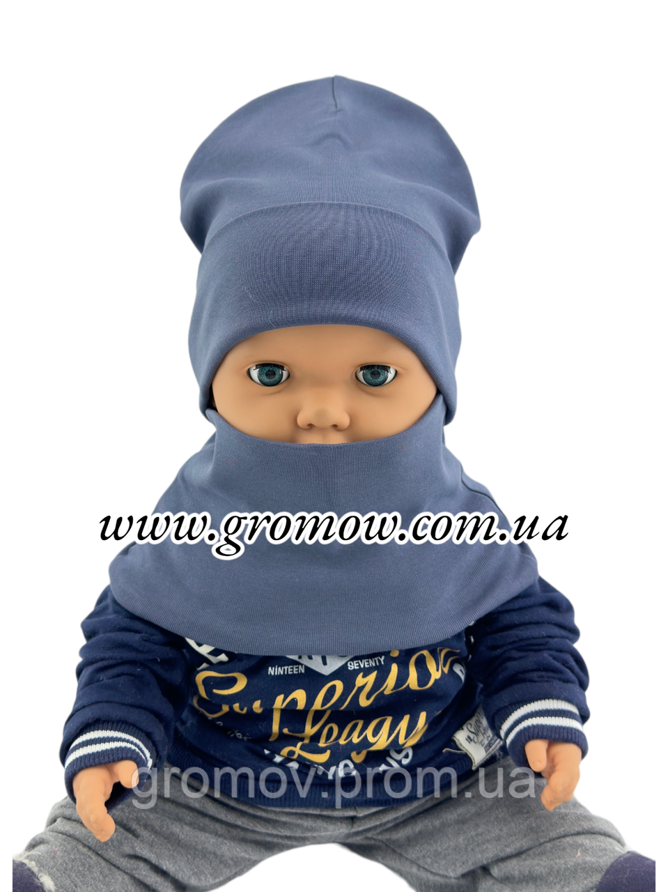 Оптом шапки 48 50 52 і 54 трикотажна з хомутом подвійна шапка головні убори дитячі гурт (ОШ36401), фото 1