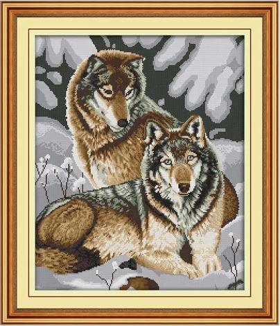 Набір для вишивання за нанесеною на канву схемою "Snow wolves". AIDA 14CT printed 44*52 см