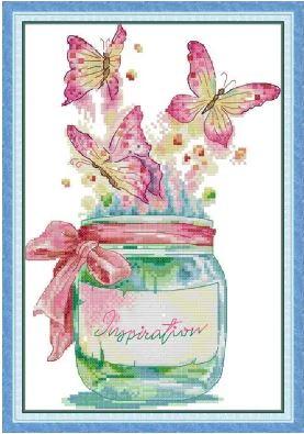 Набір для вишивання за нанесеною на канву схемою "Butterfly Bottle - Bottle of Inspiration ". AIDA 14CT printed 21*32 см