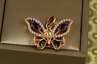 Кулон Xuping Jewelry бабочка с черными камешками 2 см золотистый