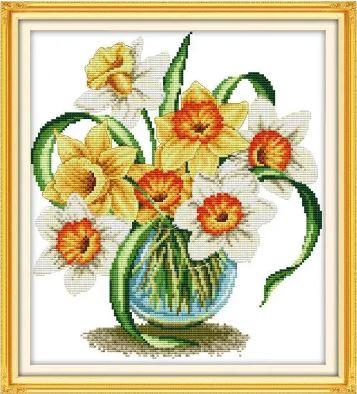 Набір для вишивання за нанесеною на канву схемою "Lily Flower 4". AIDA 14CT printed 32*35 см