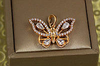 Кулон Xuping Jewelry бабочка с белыми камешками 2 см золотистый