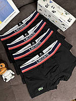 Мужской набор трусов боксеров Lacoste черные комплект 4 штуки подарочный набор брендових трусов Лакосте