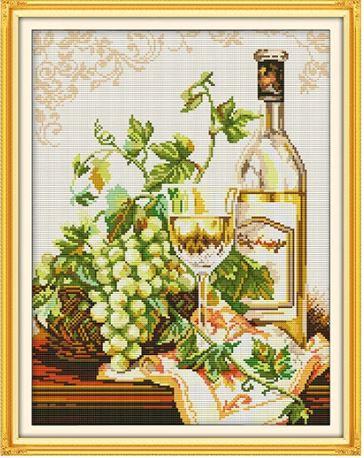 Набір для вишивання за нанесеною на канву схемою "Grapes and Wine 1". AIDA 14CT printed, 34*43 см