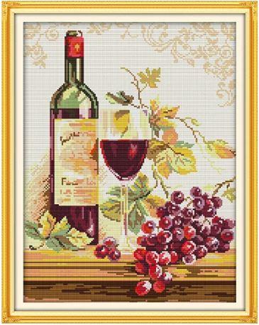 Набір для вишивання за нанесеною на канву схемою "Grapes and Wine 2". AIDA 14CT printed, 34*43 см