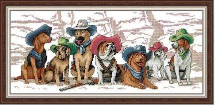 Набір для вишивання за нанесеною на канву схемою "Houndstooth Family". AIDA 14CT printed, 54*27 см