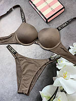 Комплект женский Victoria s Secret Model Rhinestone двойка топ+трусики Коричневый kk009