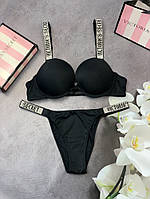 Комплект женский Victoria s Secret Model Rhinestone двойка топ+трусики Черный