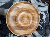 Дерев'яна кругла мінажниця тарілка, глибока з соусницею для подачі страв D30см. горіхова