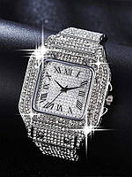 Кварцевые часы, эмитация бриллиантов, металлический браслет. Женские, мужские часы. Стильные наручные часы.