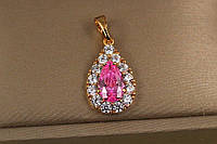 Кулон Xuping Jewelry капля с розовым фианитом в ободке из крупных камней 1.7 см золотистый