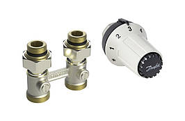 Комплект нижнього підключення радіатора Danfoss DN 1/2" прямий з термоголовою 013G5275
