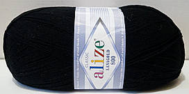 Нитки пряжа для в'язання напіввовна Lana Gold 800 Лана голд 800 від Alize Алізе № 60 - чорний