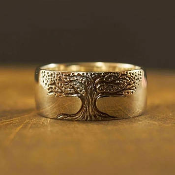 Розкішна обручка Кельтське Дерево Життя Каблучка весільна для пропозиції золотиста розмір 18