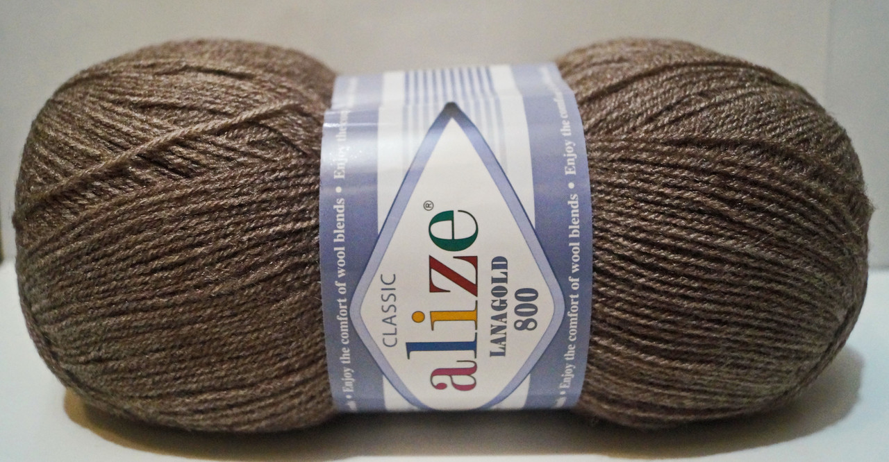 Нитки пряжа для в'язання напіввовна Lana Gold 800 Лана голд 800 від Alize Алізе № 240 - св.корічневая меланж